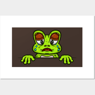 Frog Cartoon With Crying Face Expression Posters and Art